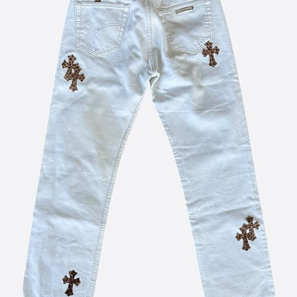 Chrome Hearts Levis White & Cheetah Cross Patch Jeans - Picture 2 of 6